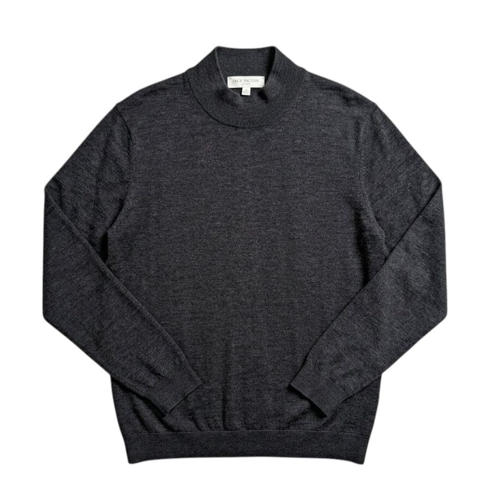 Jack Victor Charcoal Beaudry Mock Neck Sweater - Wool Silk Cashmere Blend Large